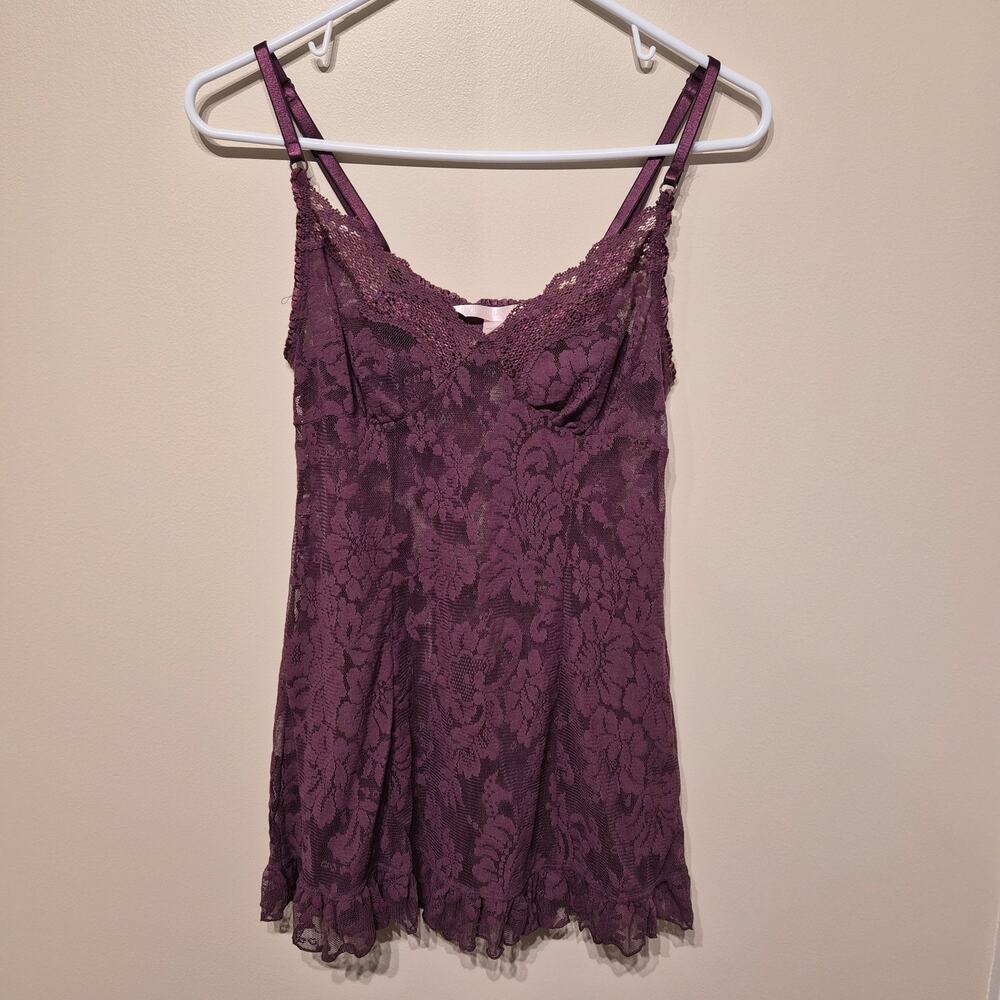 Vintage Y2K Small Victoria's Secret Purple Lace Slip Dress Adjustable Straps